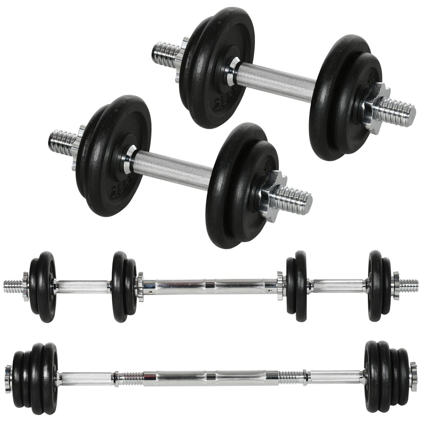 Adjustable dumbbell and barbell set, 20 kg, anti-slip