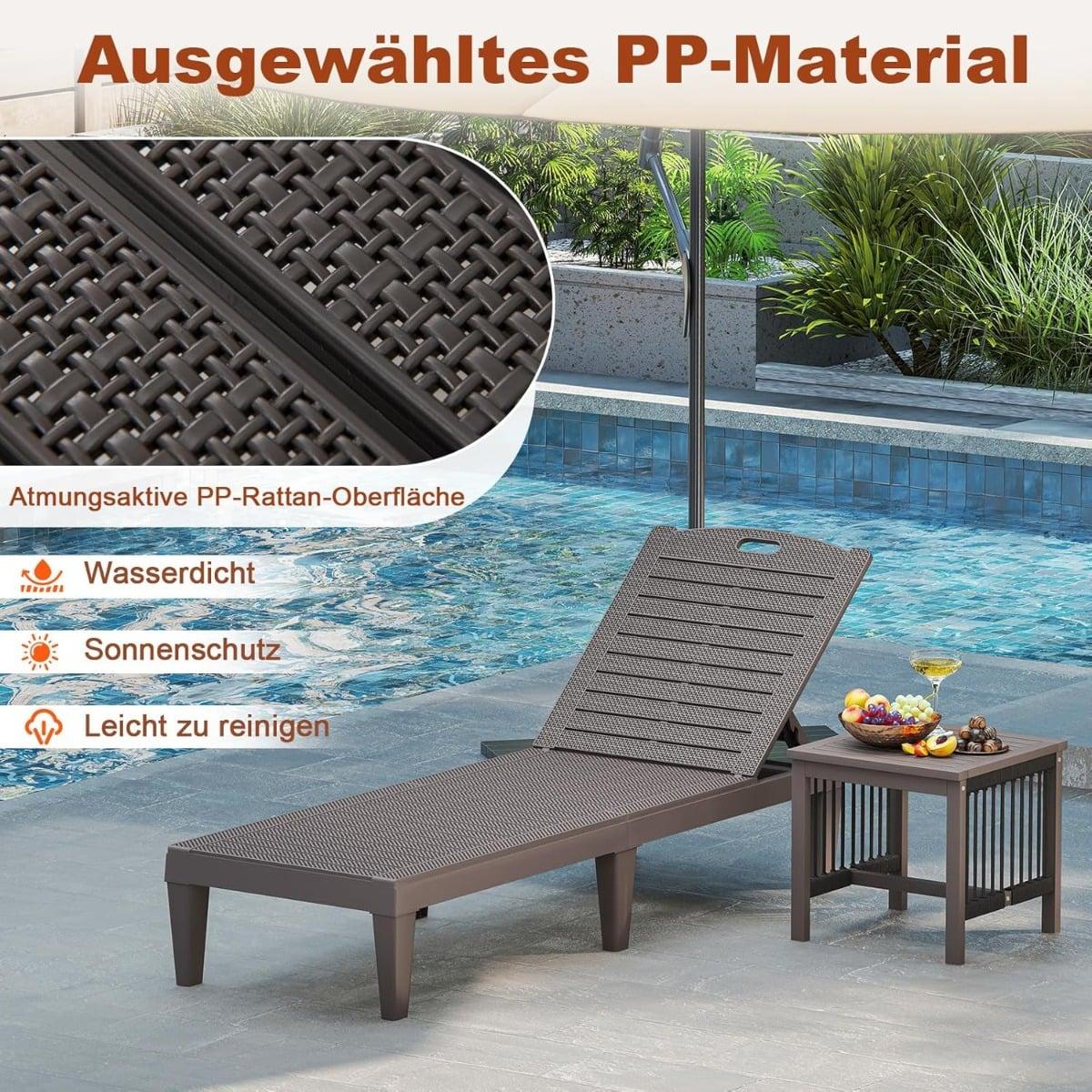 2-Piece Adjustable Reclining Sun Lounger Set, Weatherproof Brown