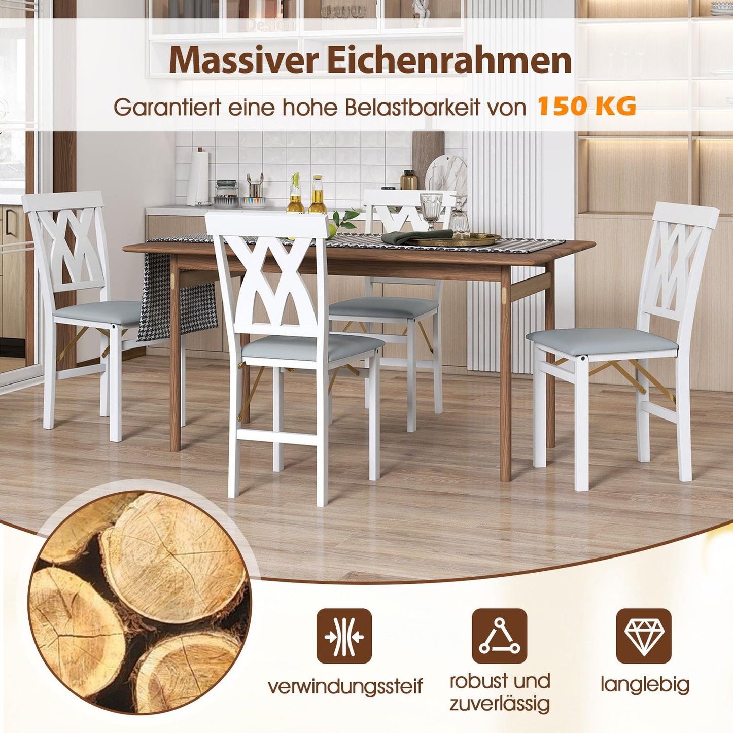 2-Piece Folding Dining Chairs, Padded Seat, White