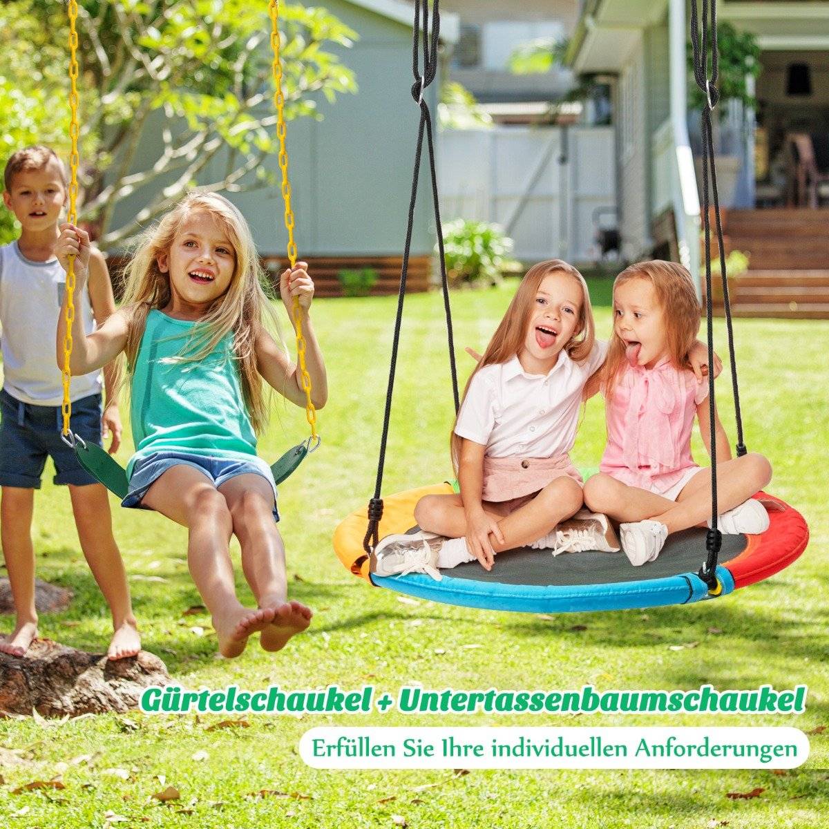 2 Piece Swing Set with Adjustable Ropes & 2 Hanging Paths for Patio Playground Yard Colorful