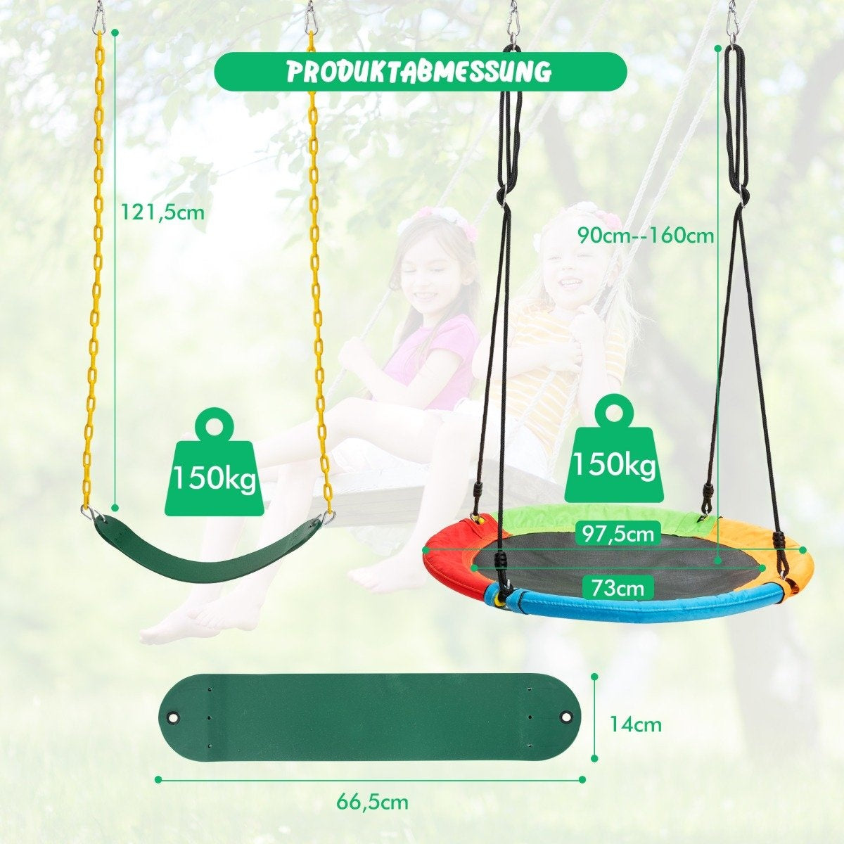 2 Piece Swing Set with Adjustable Ropes & 2 Hanging Paths for Patio Playground Yard Colorful