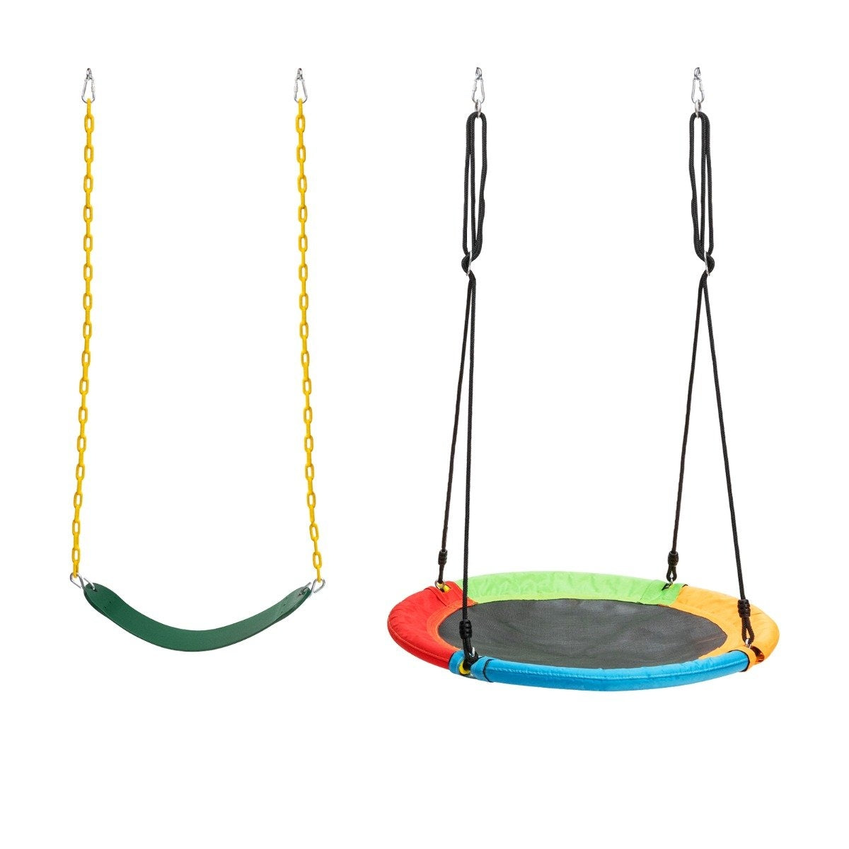 2 Piece Swing Set with Adjustable Ropes & 2 Hanging Paths for Patio Playground Yard Colorful