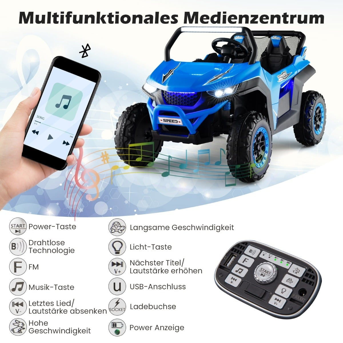 2-Seater 12V Kids Ride-On Car with Music & Lights