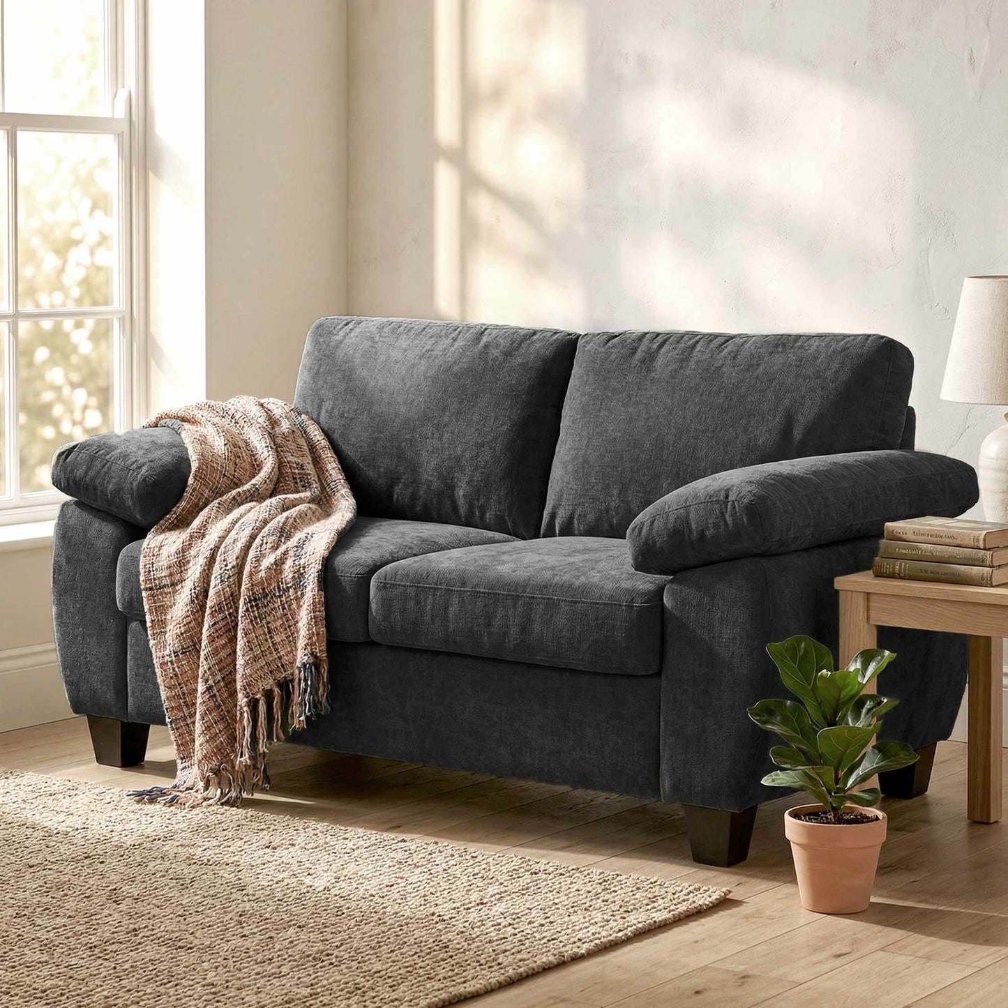 2-Seater Chenille Sofa, 156 cm, Dark Grey, 300 kg Capacity