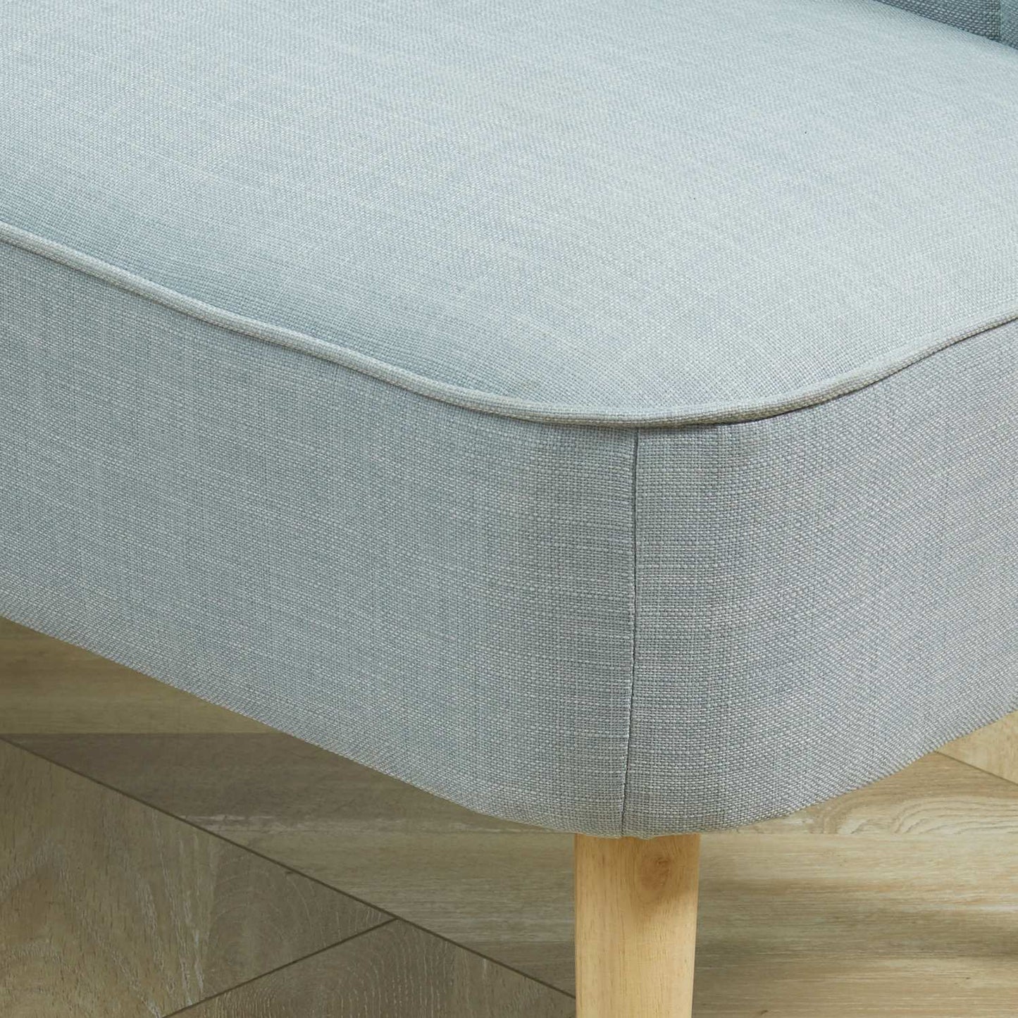 2-seater light green fabric sofa - wooden frame, foam padding