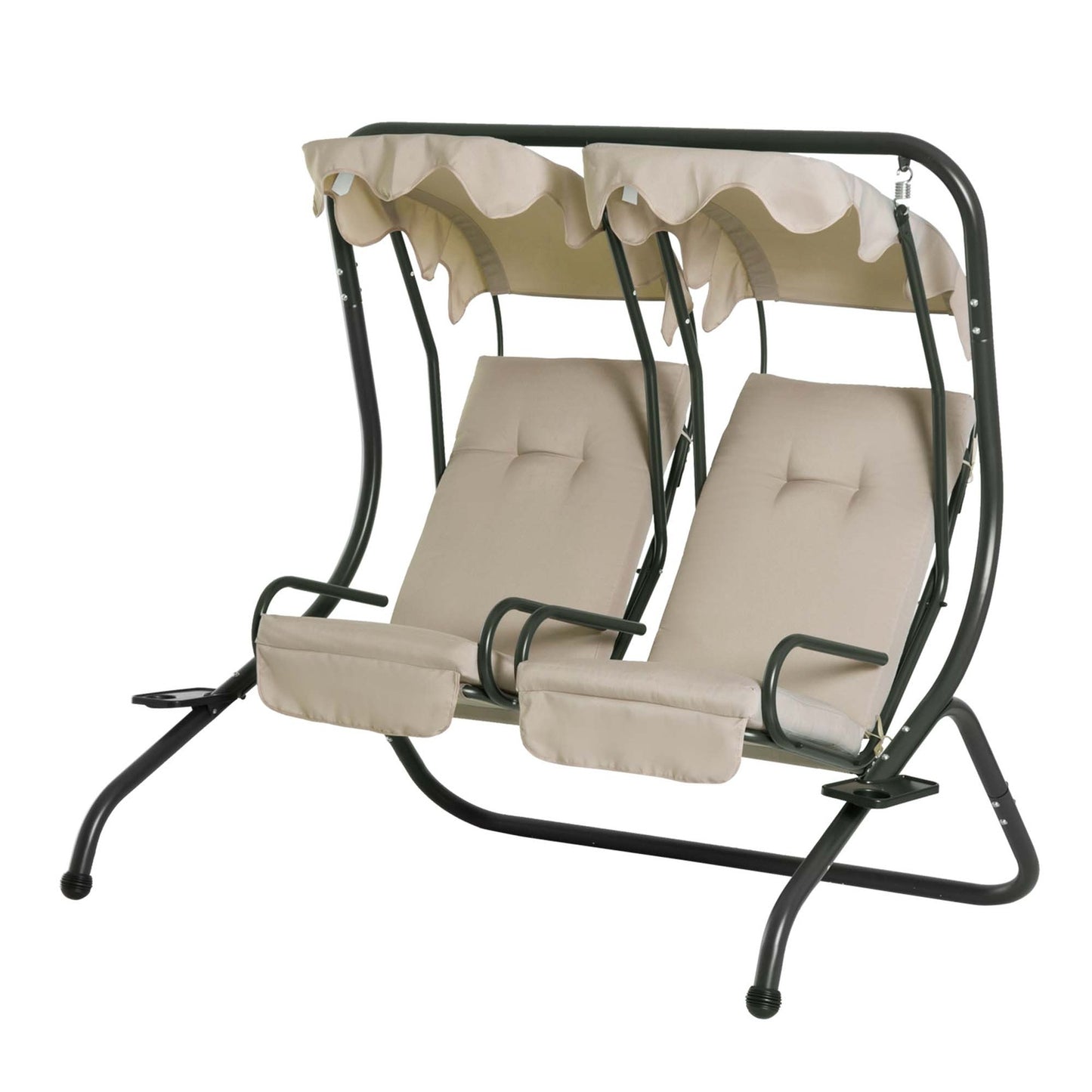 2-seat garden swing with canopy, beige steel frame