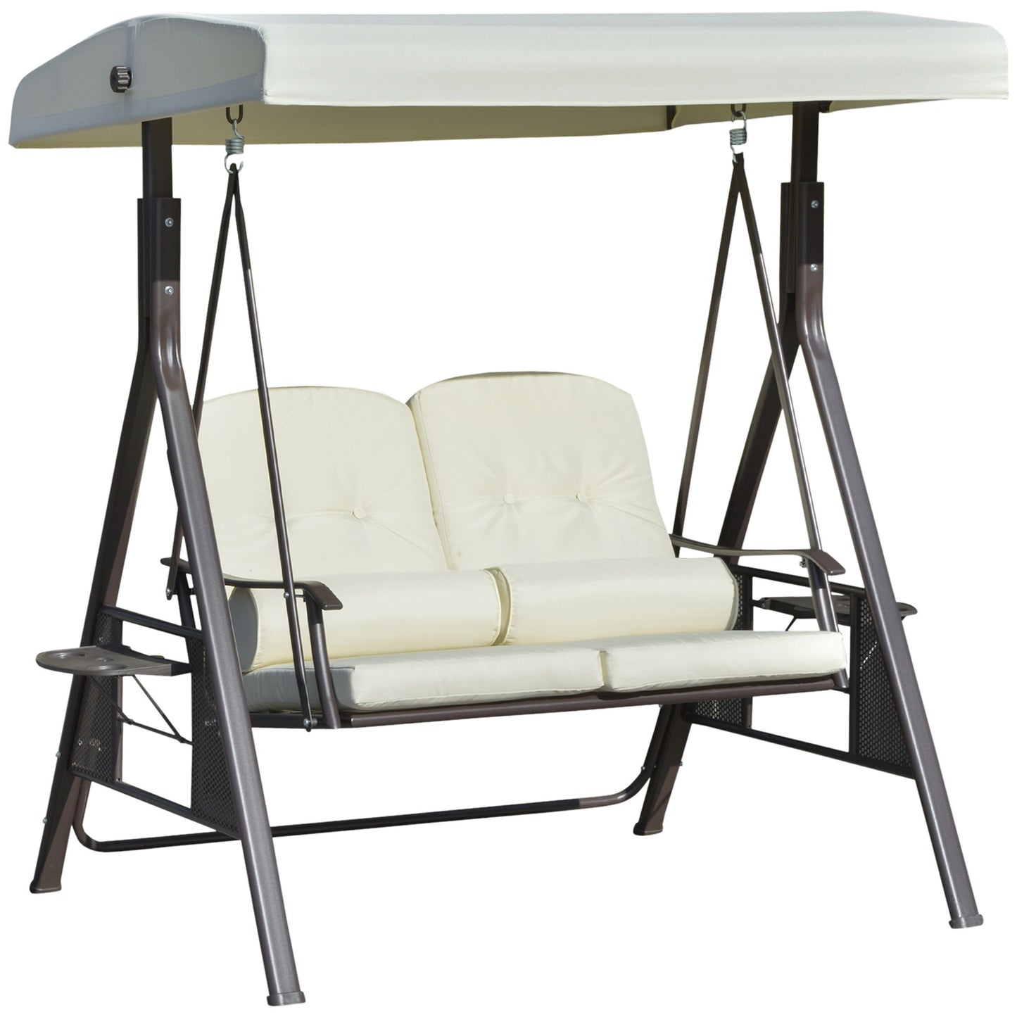 2-seat garden swing with canopy and cushion, beige