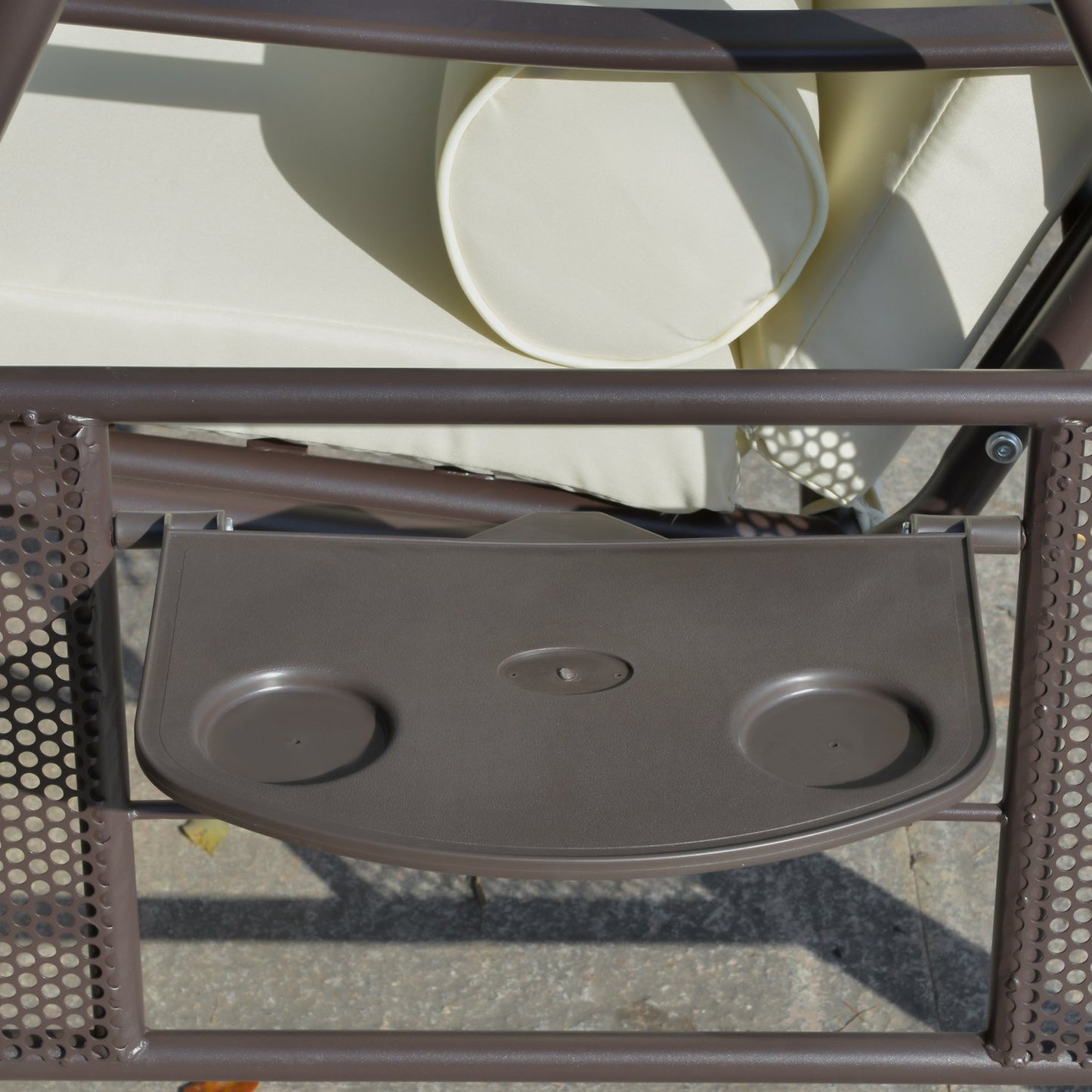 2-seat garden swing with canopy and cushion, beige