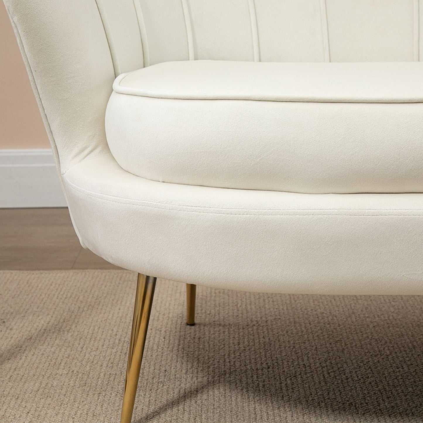 Velvet Loveseat sofa, Upholstered, 2-seater, Cream