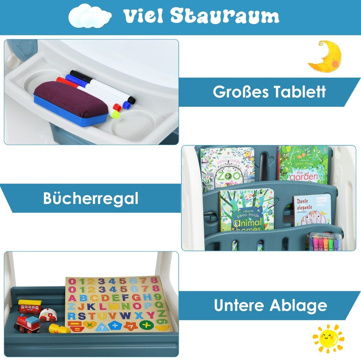 2 in 1 Children's Art Easel Double Sided Magnetic Board Blue