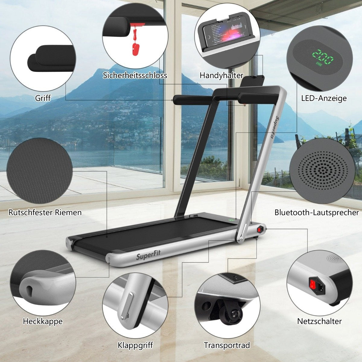 2 in 1 Folding Treadmill 2.25 HP Portable Electric Treadmill Silver