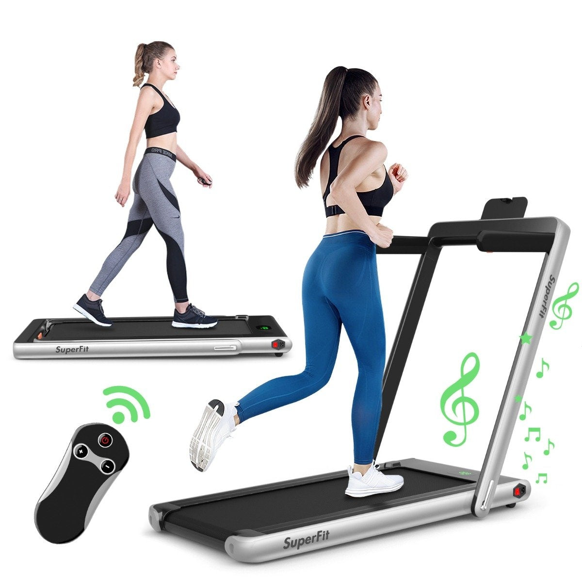 2 in 1 Folding Treadmill 2.25 HP Portable Electric Treadmill Silver