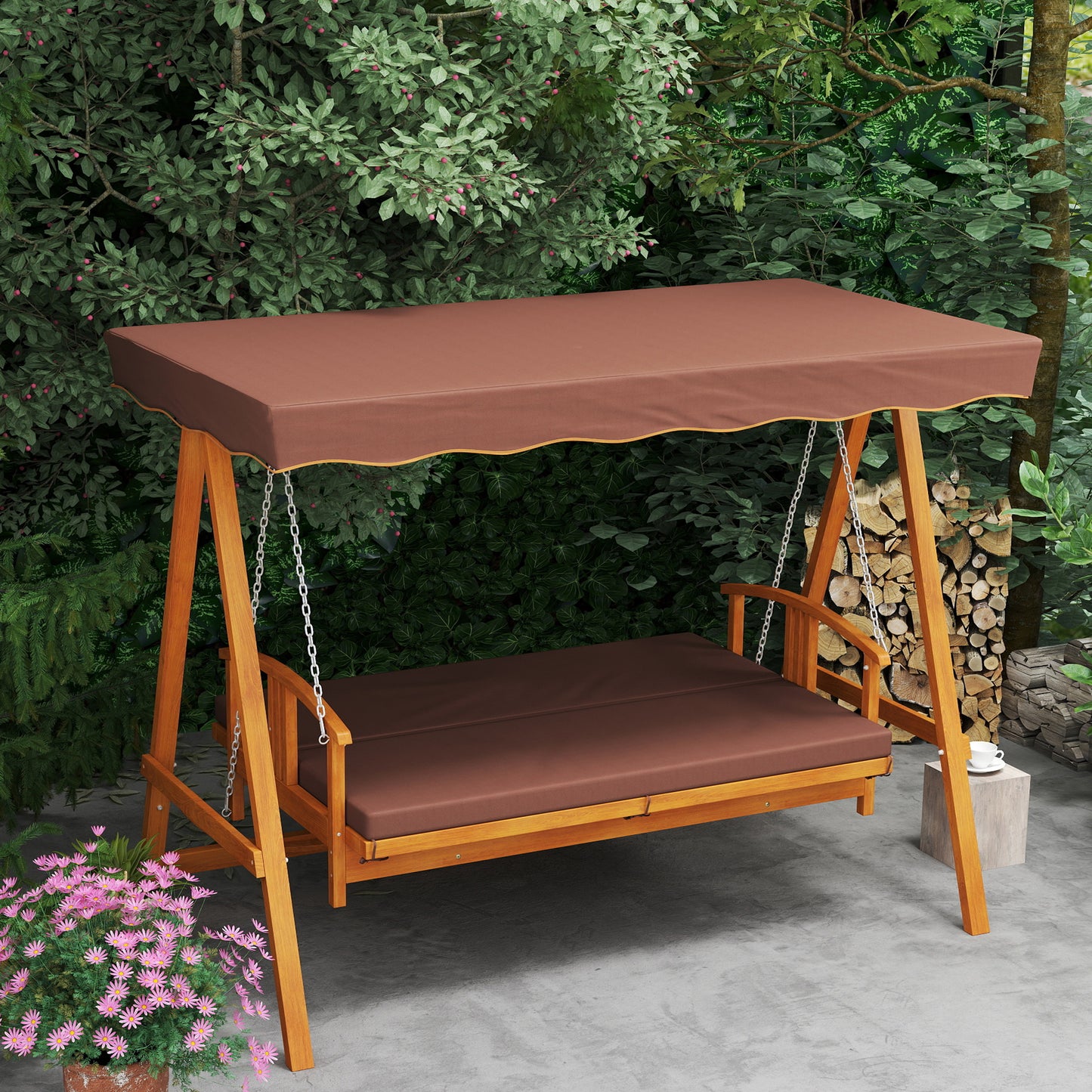 Garden swing 3-seater with horizontal sunroof