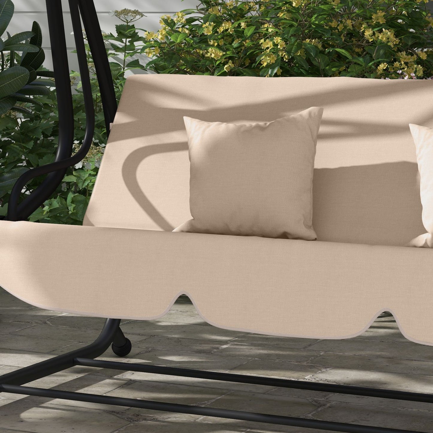 Recumbent 3-seat garden swing with canopy, brown