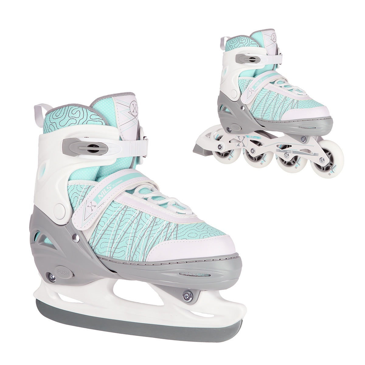 2-in-1 Inline & Ice Skates, White-Mint, Size M (35-38)