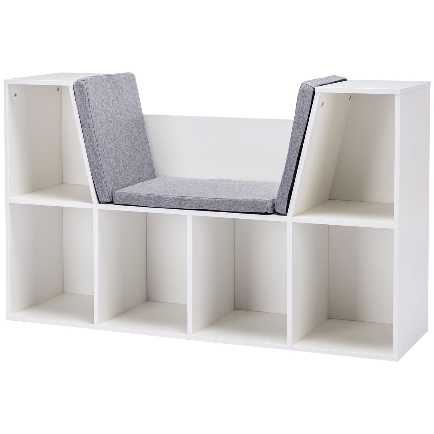 2-in-1 Kids Storage Shelf & Bench with Cushion, White/Grey