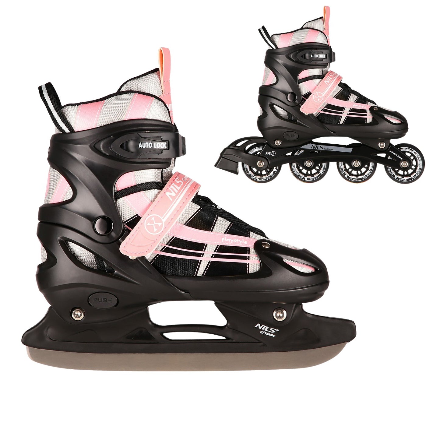 2-in-1 Pink-White Inline & Ice Skates, Size M (35-38)