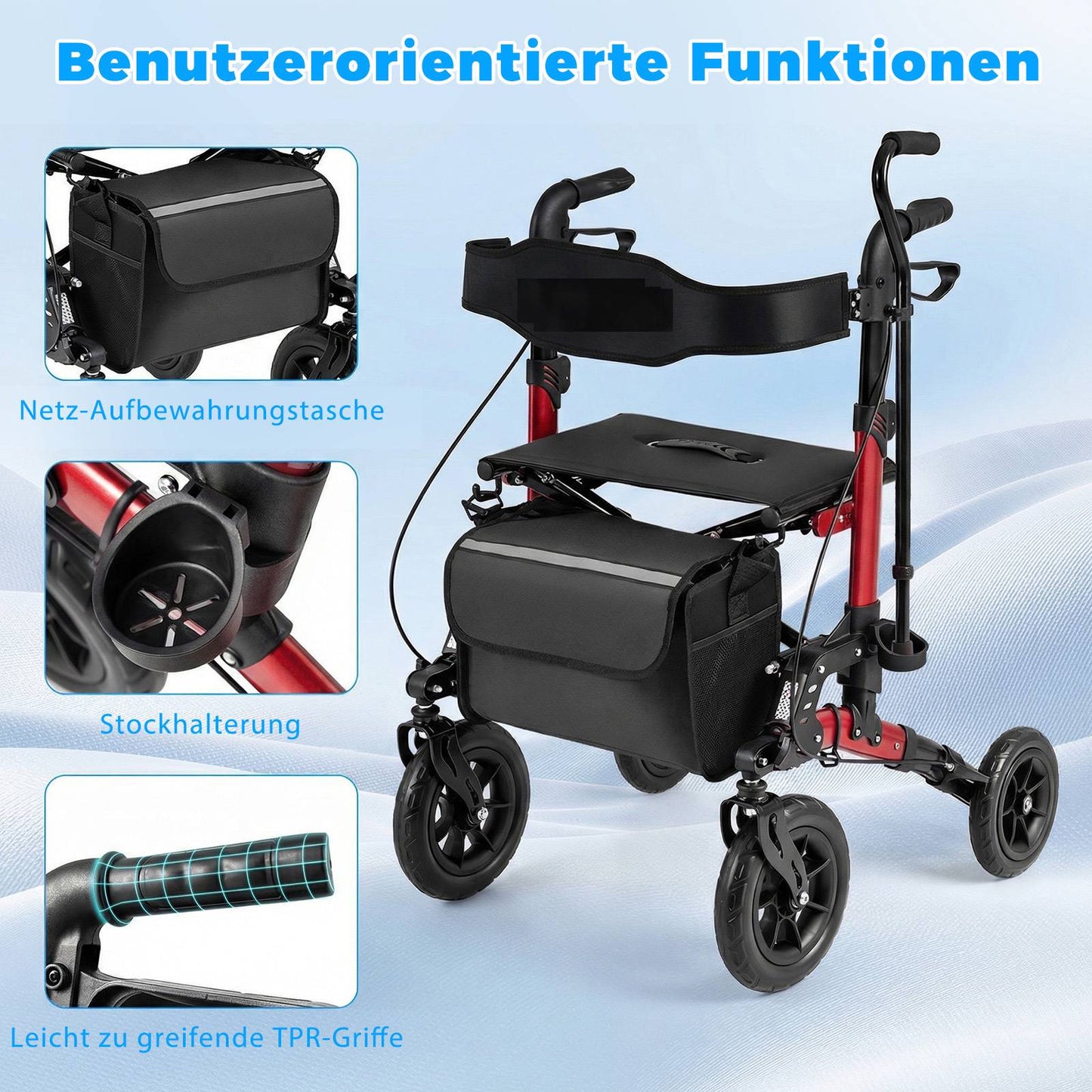2-in-1 Rollator & Wheelchair, Foldable, Supports 136 kg