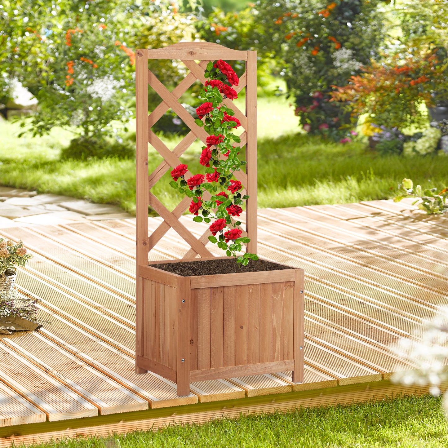 2 in 1 Wooden Planter Box with Lattice