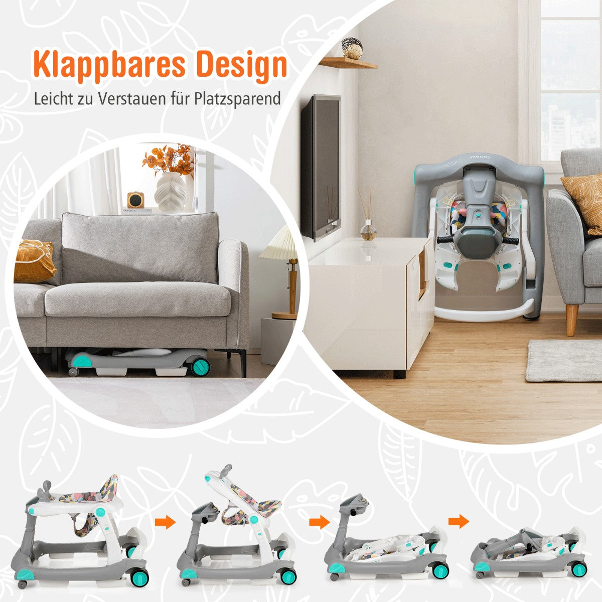 2 in 1 baby walker folding baby walker gray
