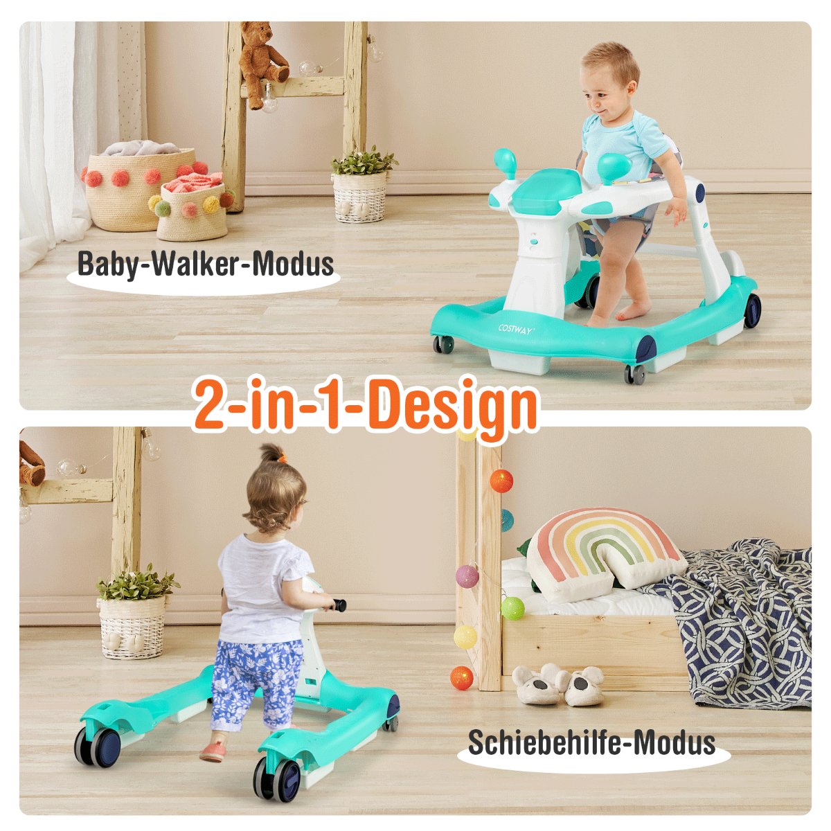 2 in 1 baby walker folding baby walker green