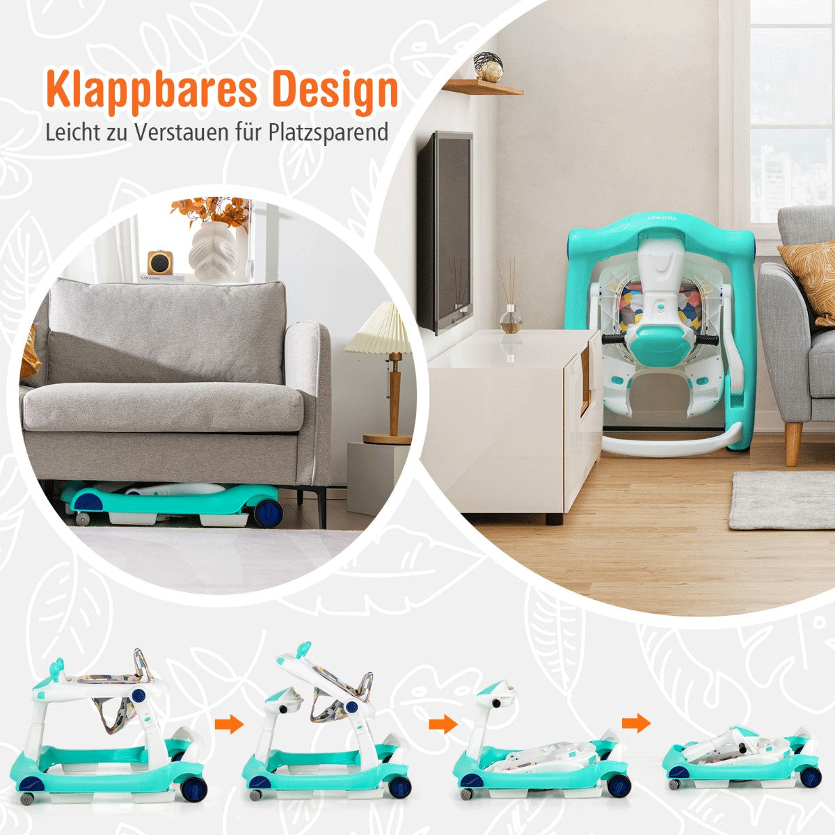 2 in 1 baby walker folding baby walker green