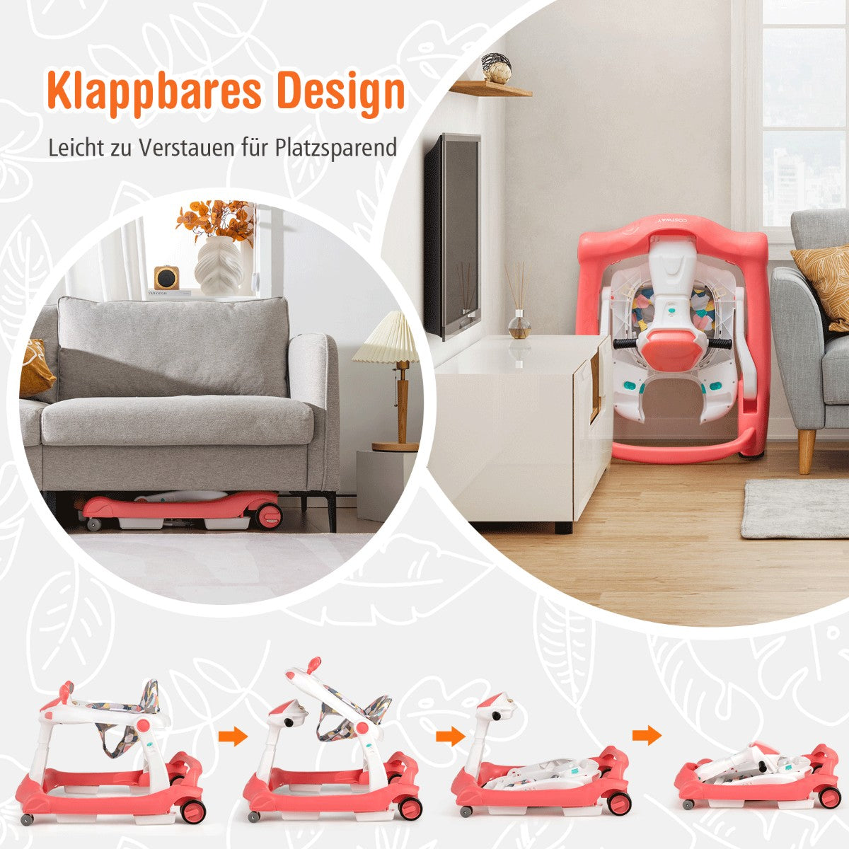 2 in 1 baby walker folding baby walker orange