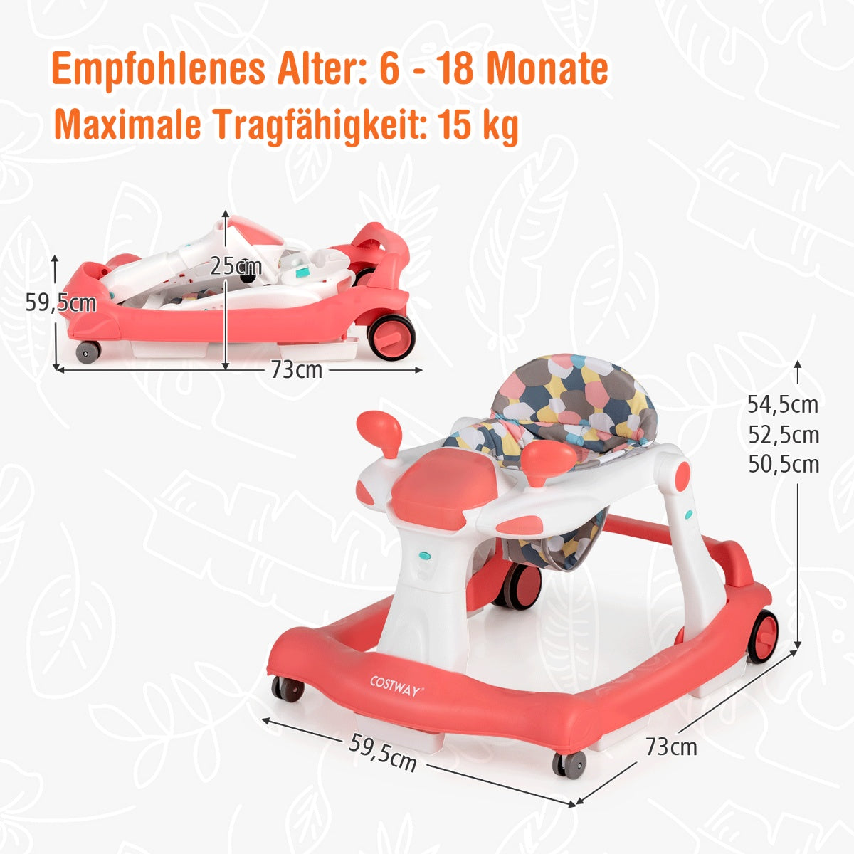 2 in 1 baby walker folding baby walker orange