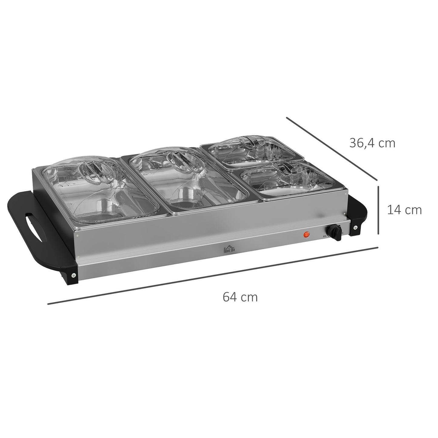 2-in-1 buffet warmer 6.8L hot plate 300 Watt stainless steel food warmer silver