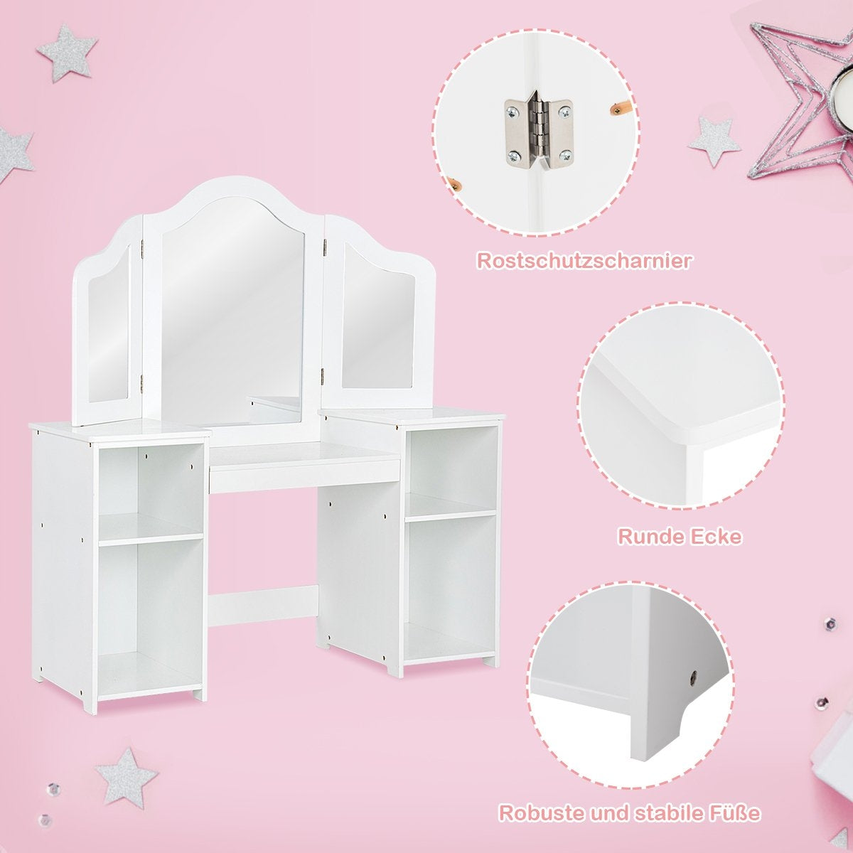 2 in 1 children's dressing table desk with mirror 107 × 40 × 117 cm white