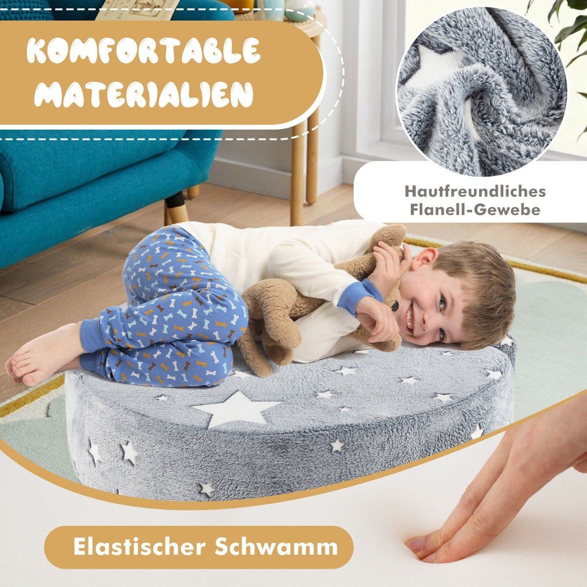 2 in 1 children's sofa round play sofa glowing in the dark children's couch upholstered with removable gray cover