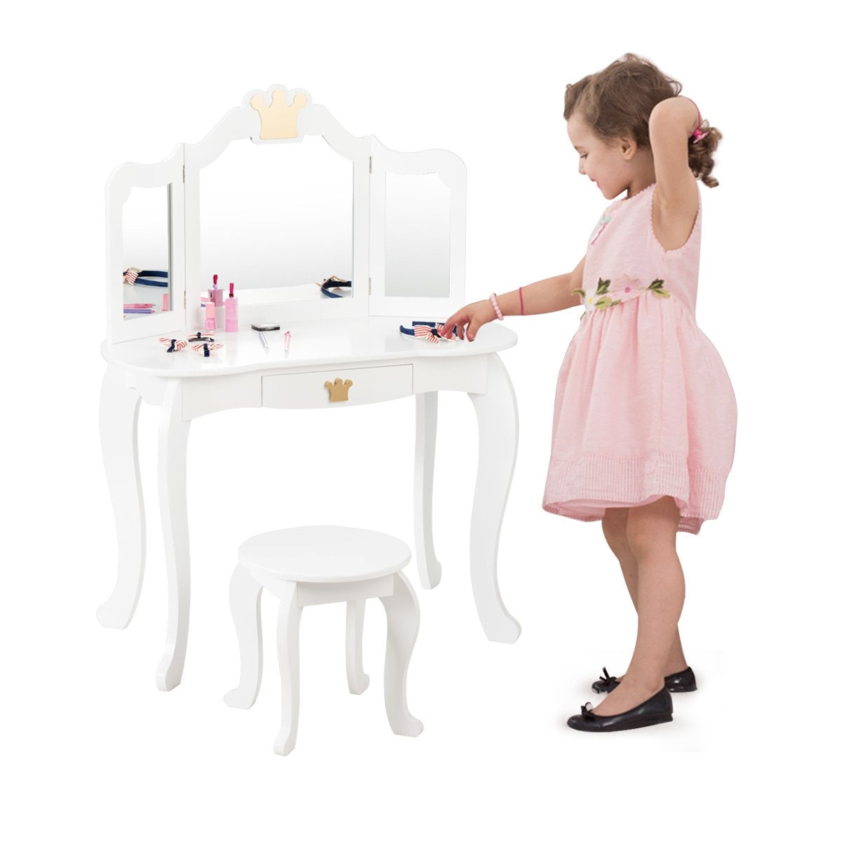 2 in 1 dressing table set children's dressing table girls dressing table wooden mirror table white 80x42x105cm