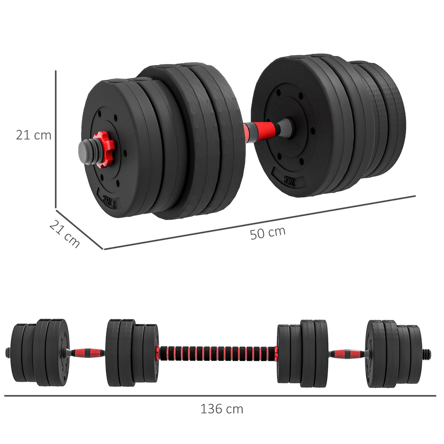Adjustable Dumbbell & Barbell Set, 30 kg, Home Gym Use