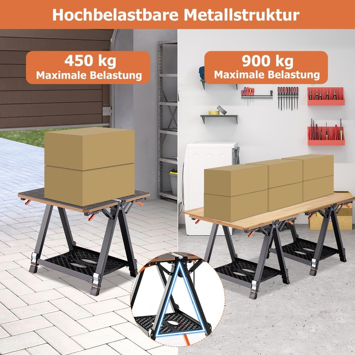 2 in 1 folding work table with 8 adjustable heights & work surface & metal frame workbench