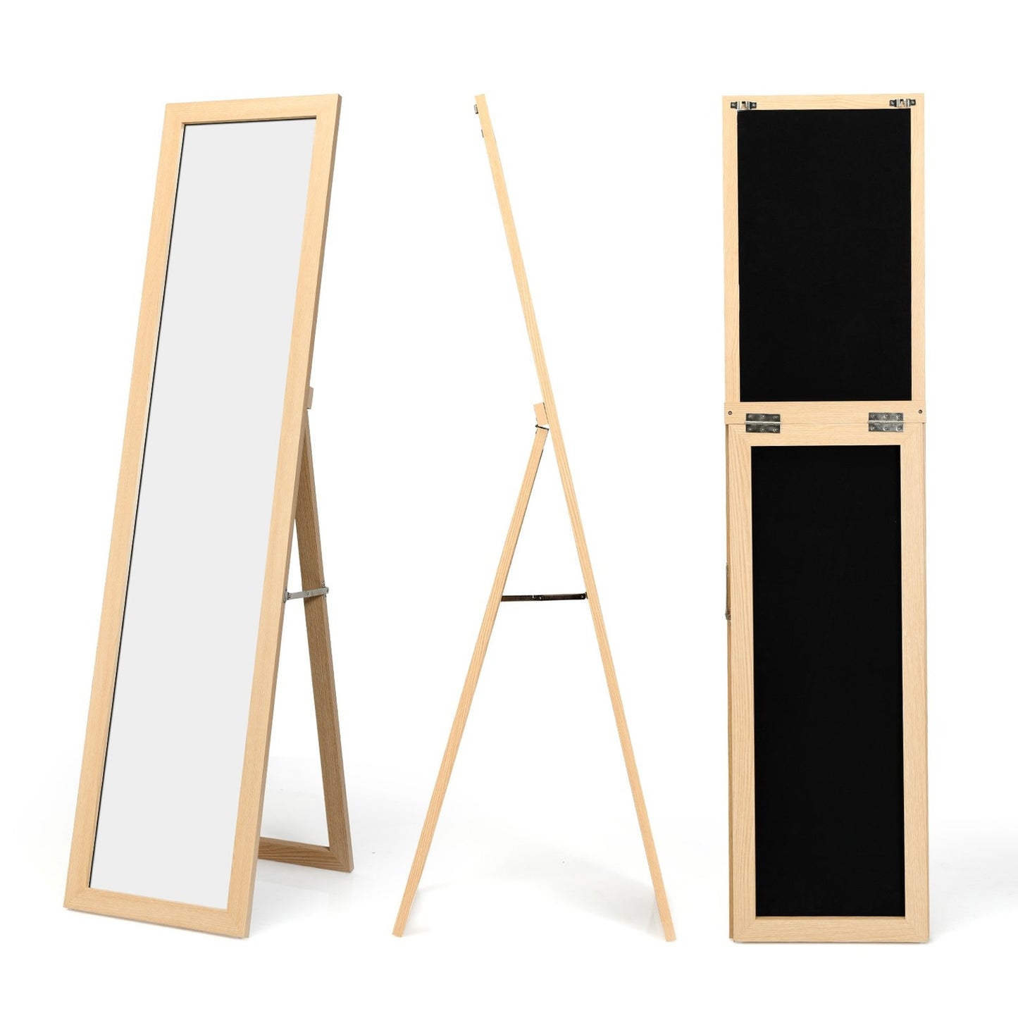 2 in 1 full-length mirror, standing mirror and wall mirror with wooden frame 37 x 155 cm natural
