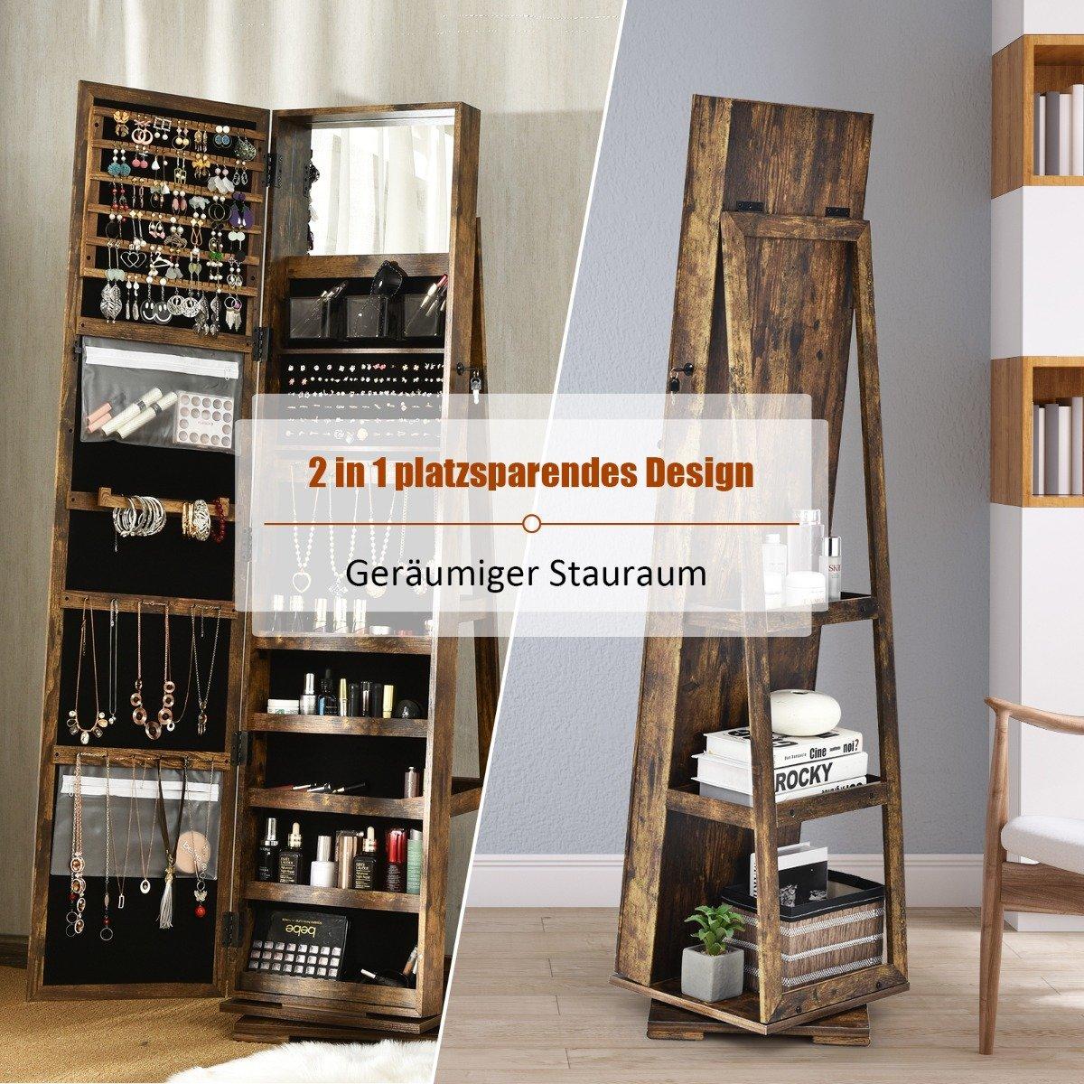 2 in 1 jewelry cabinet & ladder shelf with full-length mirror 39 x 39 x 161 cm brown