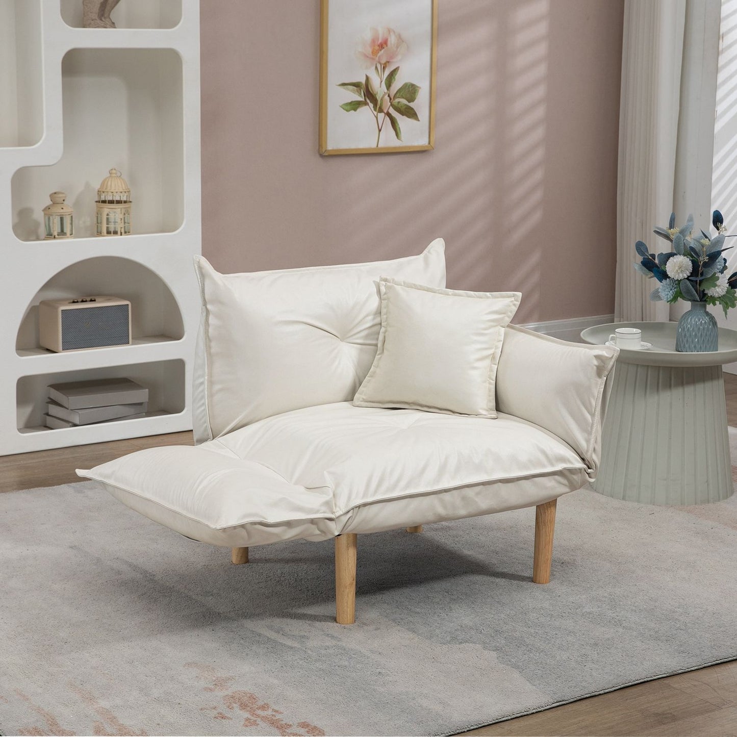 Lounge chair with cushions, adjustable and creamy microfiber