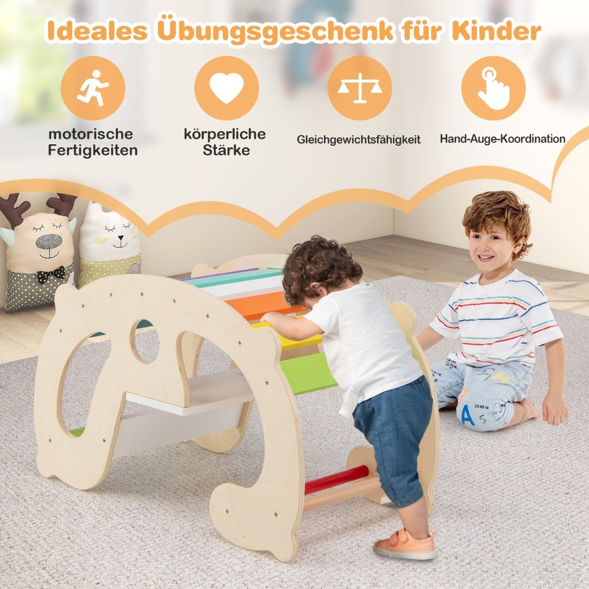 2 in 1 rocking horse arch for children with rocker & climbing arch & comfortable backrest & seat