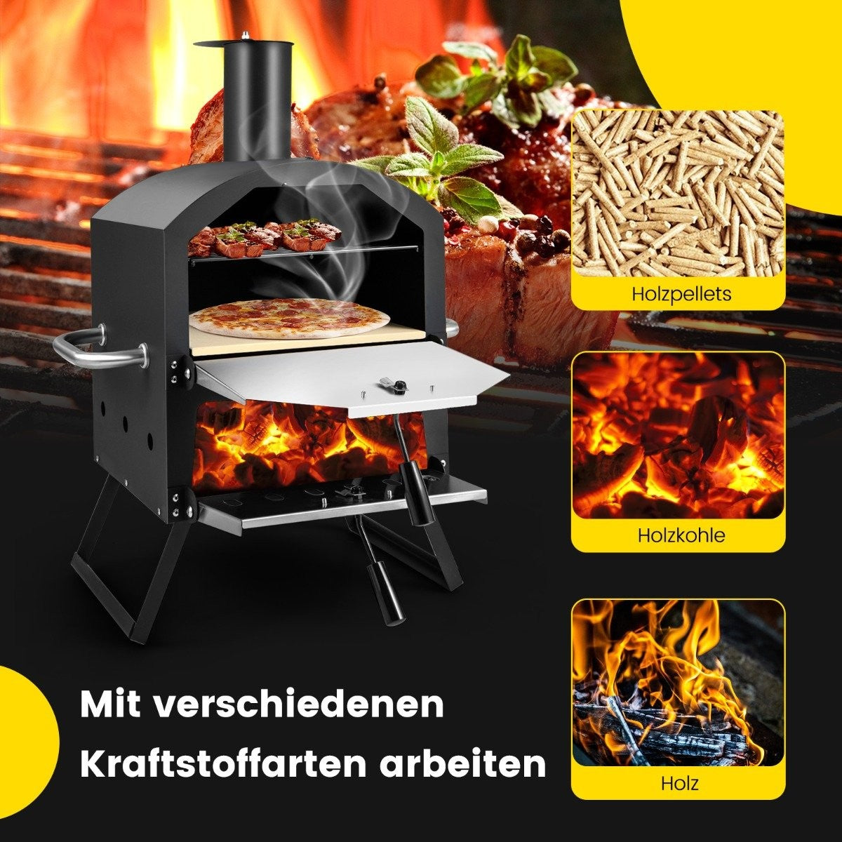 2-layer pizza oven with grill rack & pizza stone & pizza shovel & waterproof cover