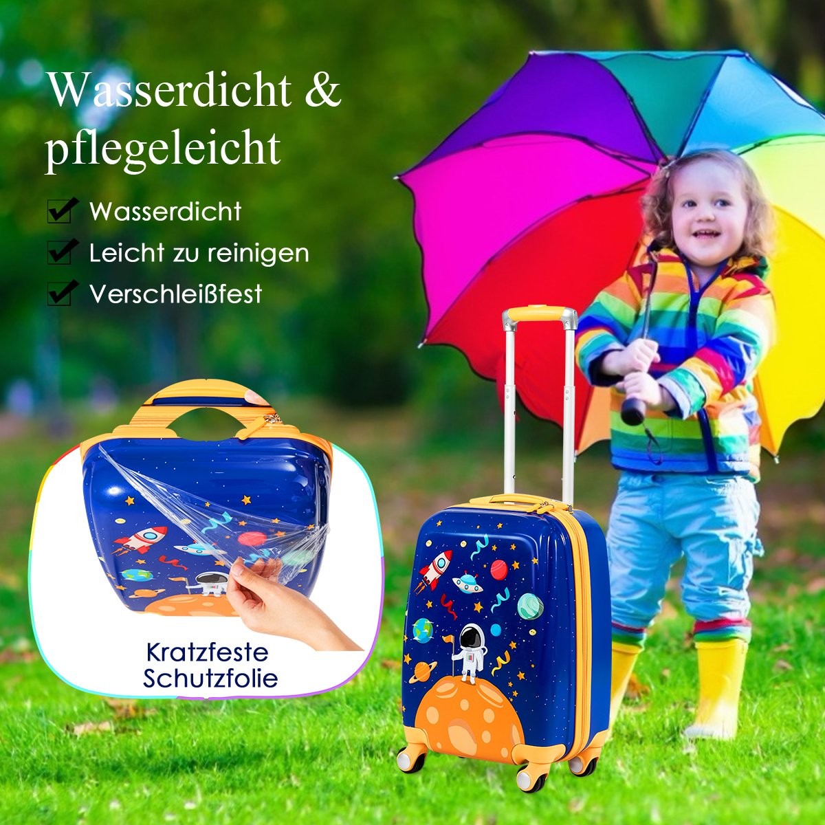 2 pcs. Children's suitcase + backpack made of plastic children's trolley children's luggage astronauts