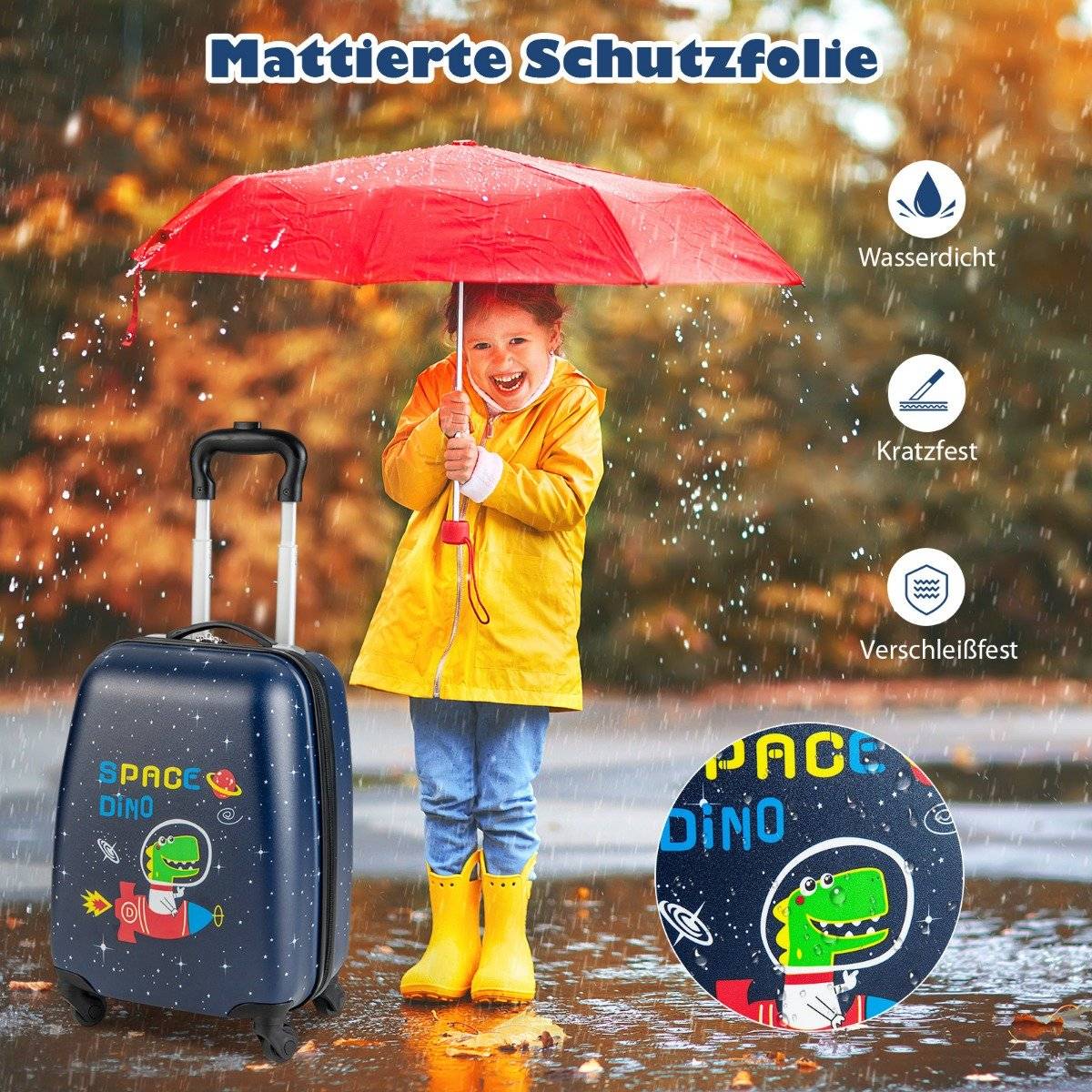 2-piece children's suitcase + backpack children's trolley made of plastic children's suitcase set space dinosaurs