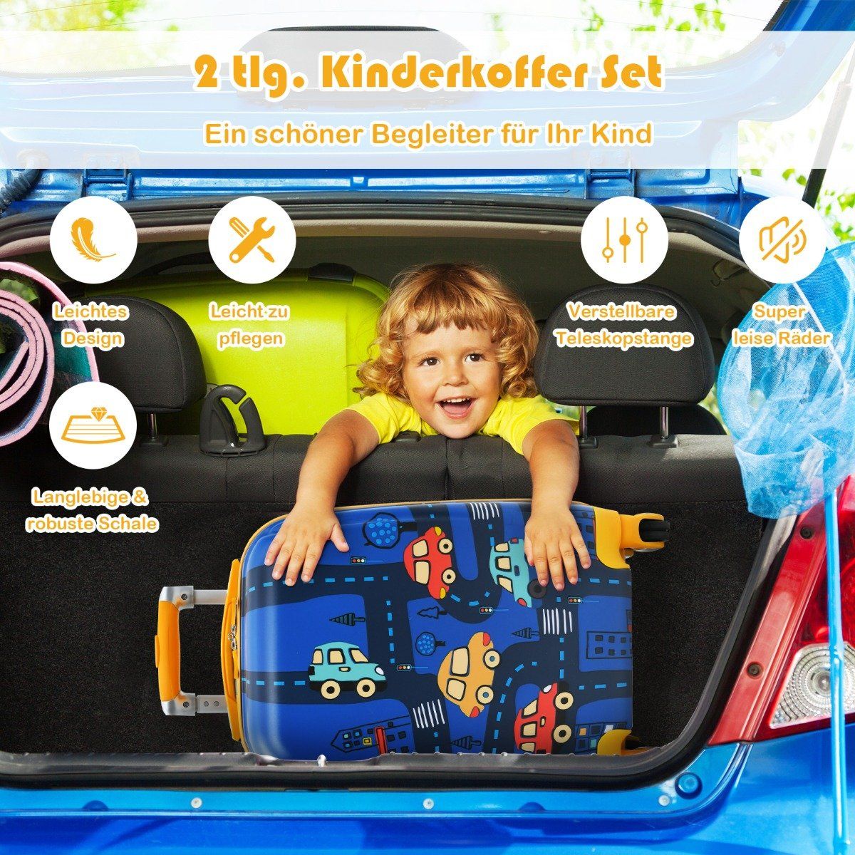 2-piece children's suitcase set hard case & backpack 33 x 22 x 51 cm dark blue