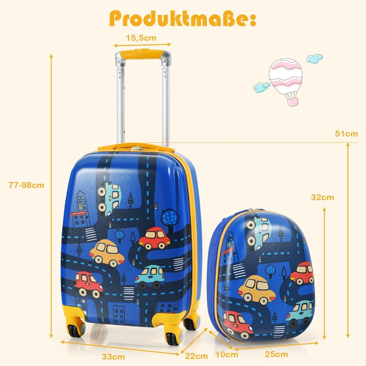 2-piece children's suitcase set hard case & backpack 33 x 22 x 51 cm dark blue