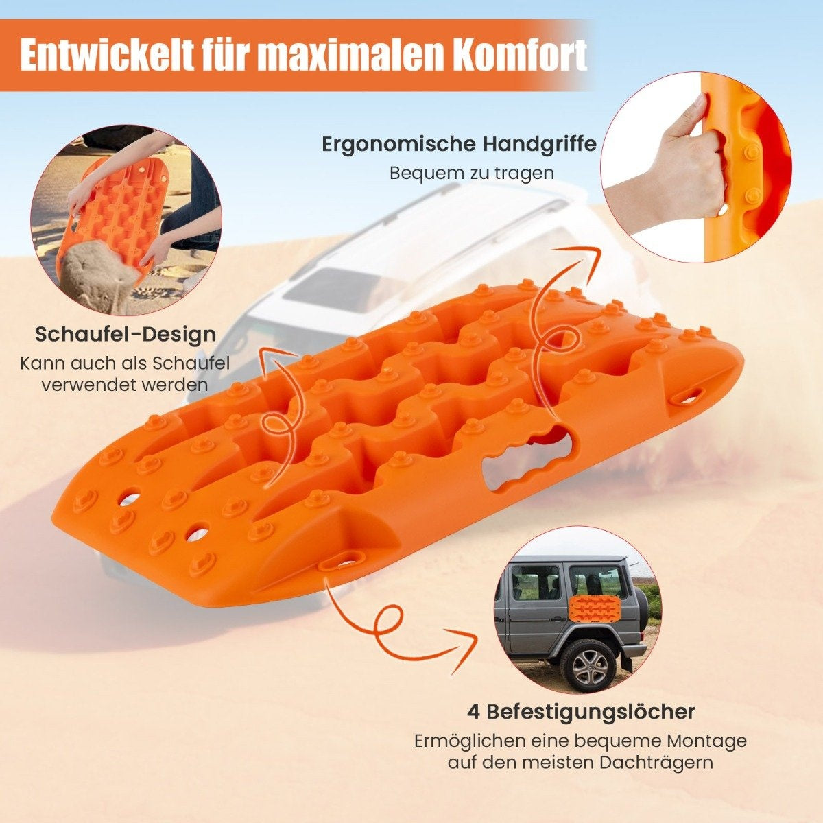 2 pieces traction aid sand sheets off-road tire ladder for sand/mud/snow 10 tons orange