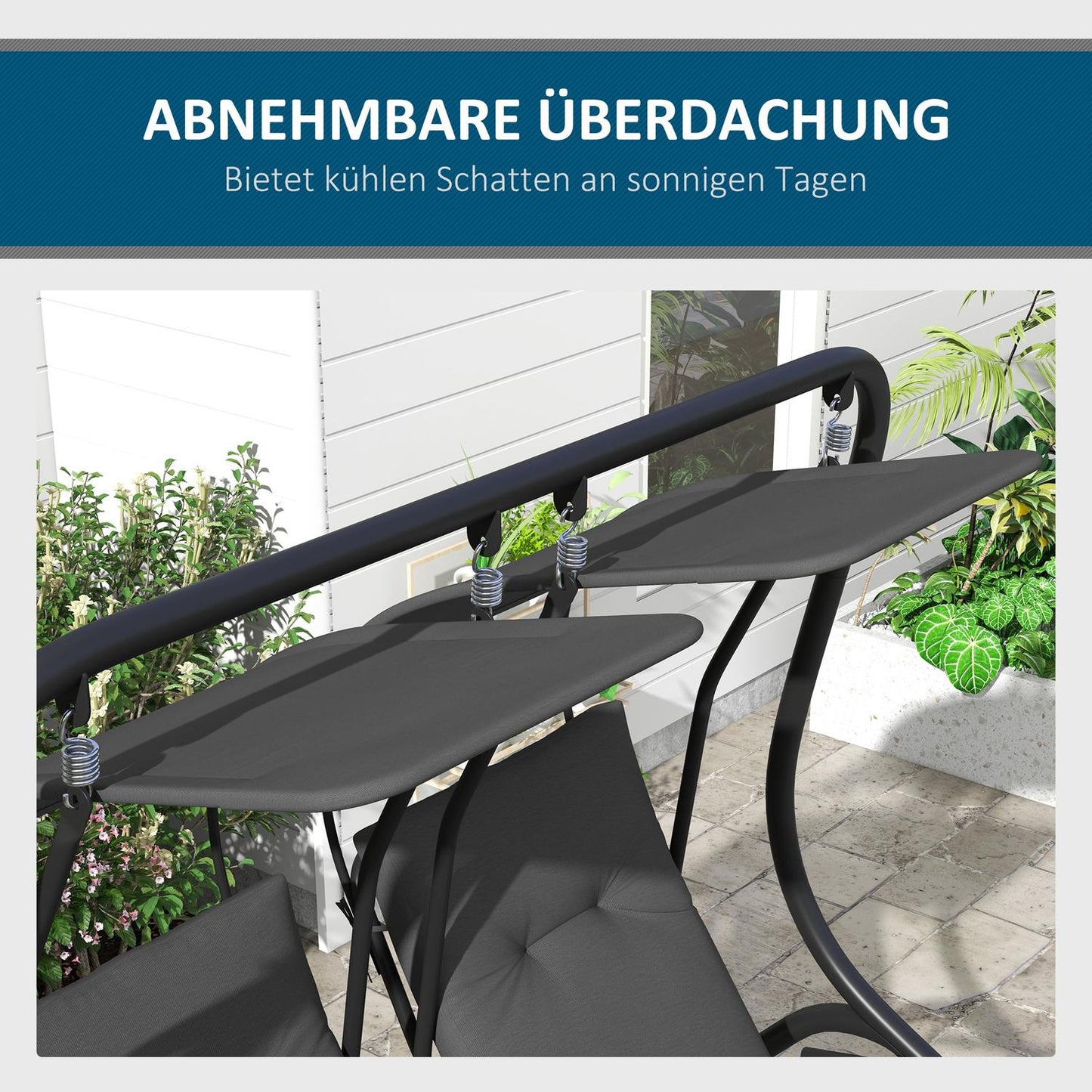 2-seat garden swing with canopy - Steel frame, grey
