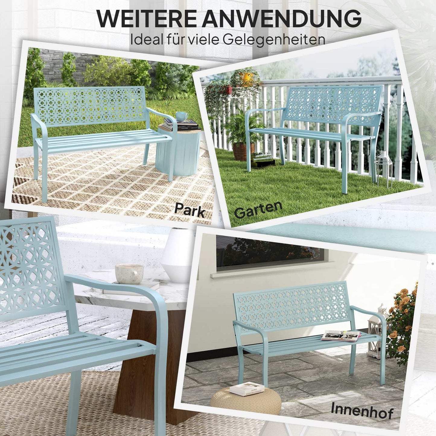 2-seater blue garden bench - weatherproof with backrest