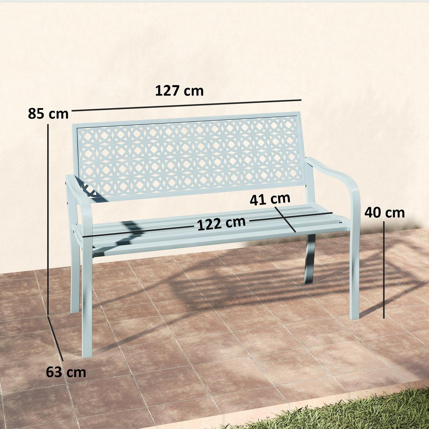 2-seater blue garden bench - weatherproof with backrest