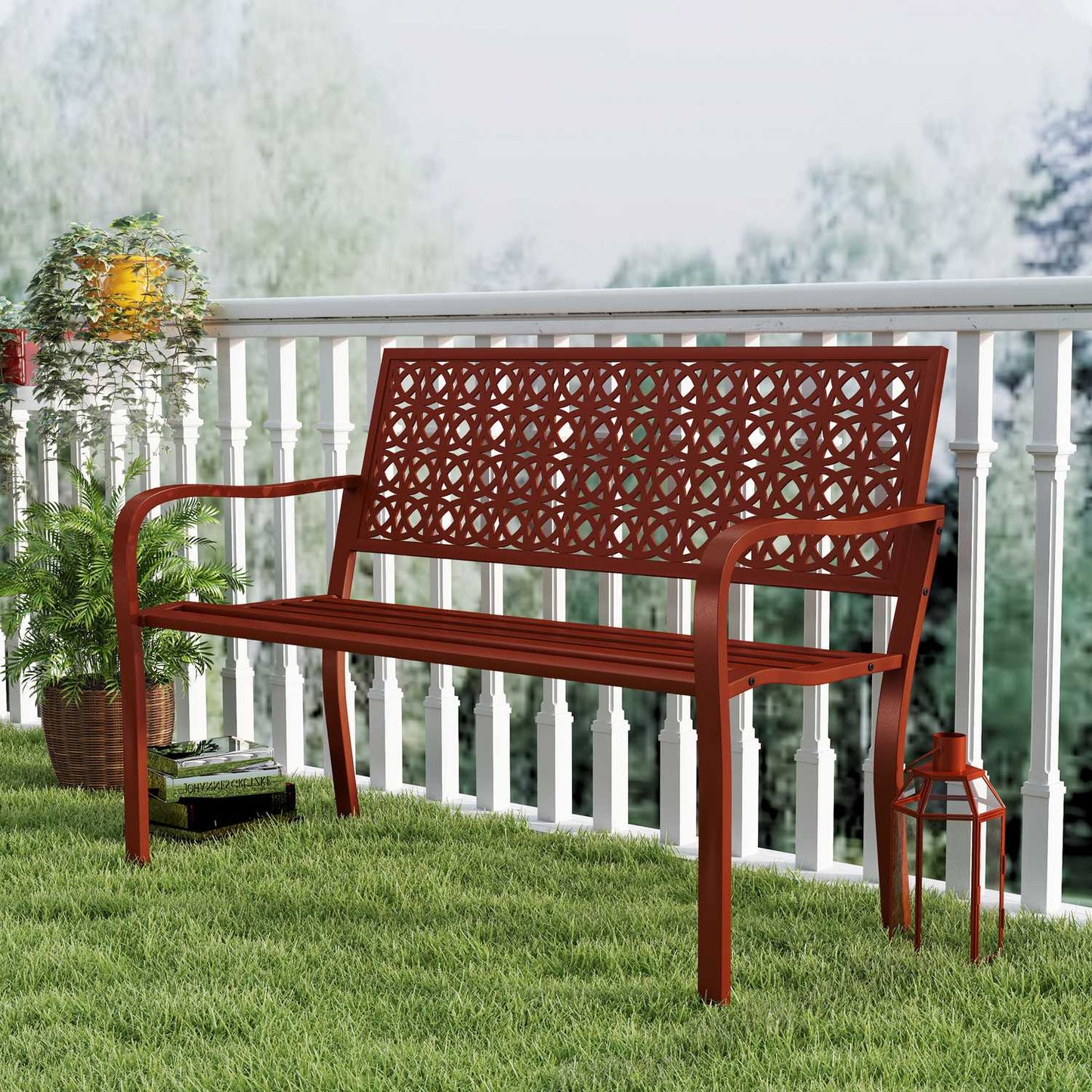 Weatherproof 2-seater garden bench with back and armrests