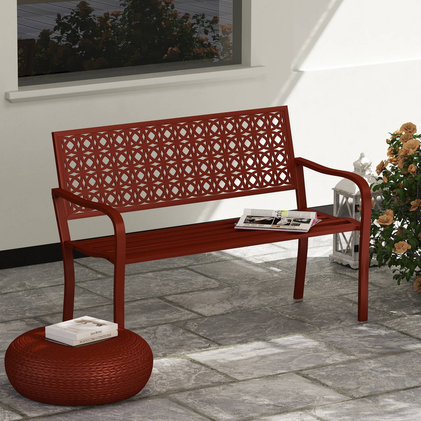 Weatherproof 2-seater garden bench with back and armrests