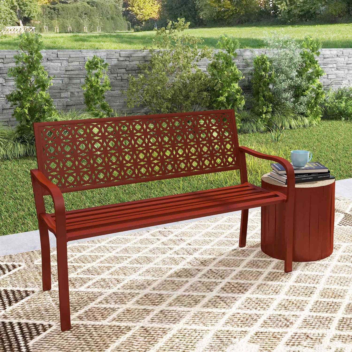 Weatherproof 2-seater garden bench with back and armrests